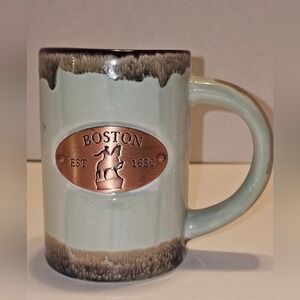 BOSTON Coffee Mug 15oz, Copper Plate Green Brown Glaze Americaware Cup
